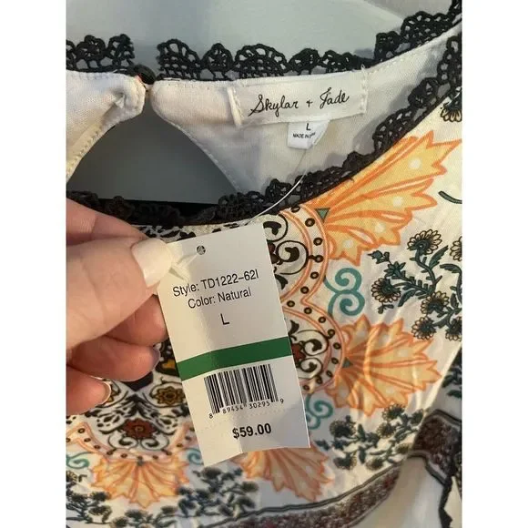 Skylar + Jade Boho Shift Dress Open Back Crochet Trim Colorful Sleeveless NEW - Picture 7 of 8